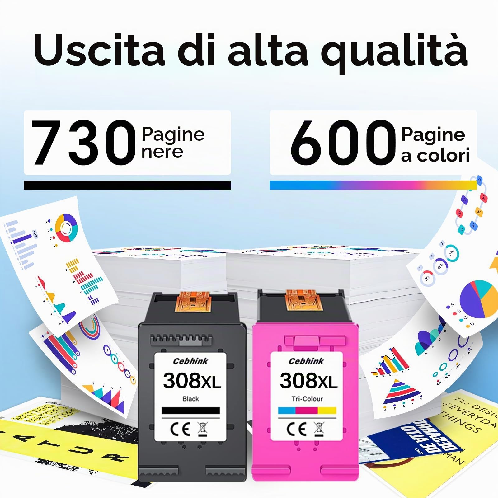 Cartucce d'inchiostro 308XL nero e colore ad alta resa, compatibili con HP 308 HP308, confezione combinata per stampanti HP Envy 6122e, 6532e, 6520e, 6132e, 6530e, 6120e, 6110e, 6558e, 6110e, 6130e