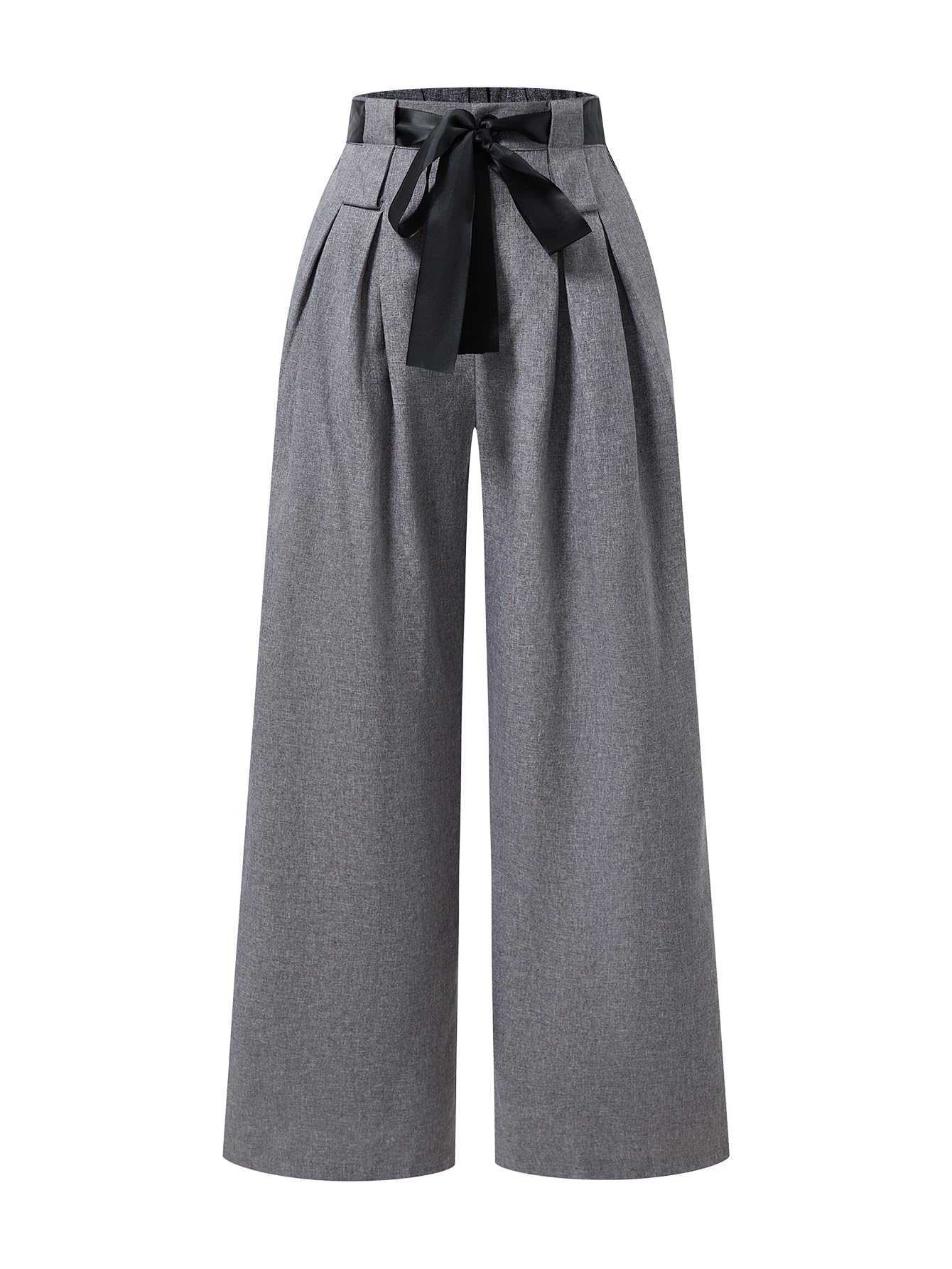 Womens Pleated Wide Leg Dress Pants Tie Knot High Waisted Loose Work Office Trousers with Pockets