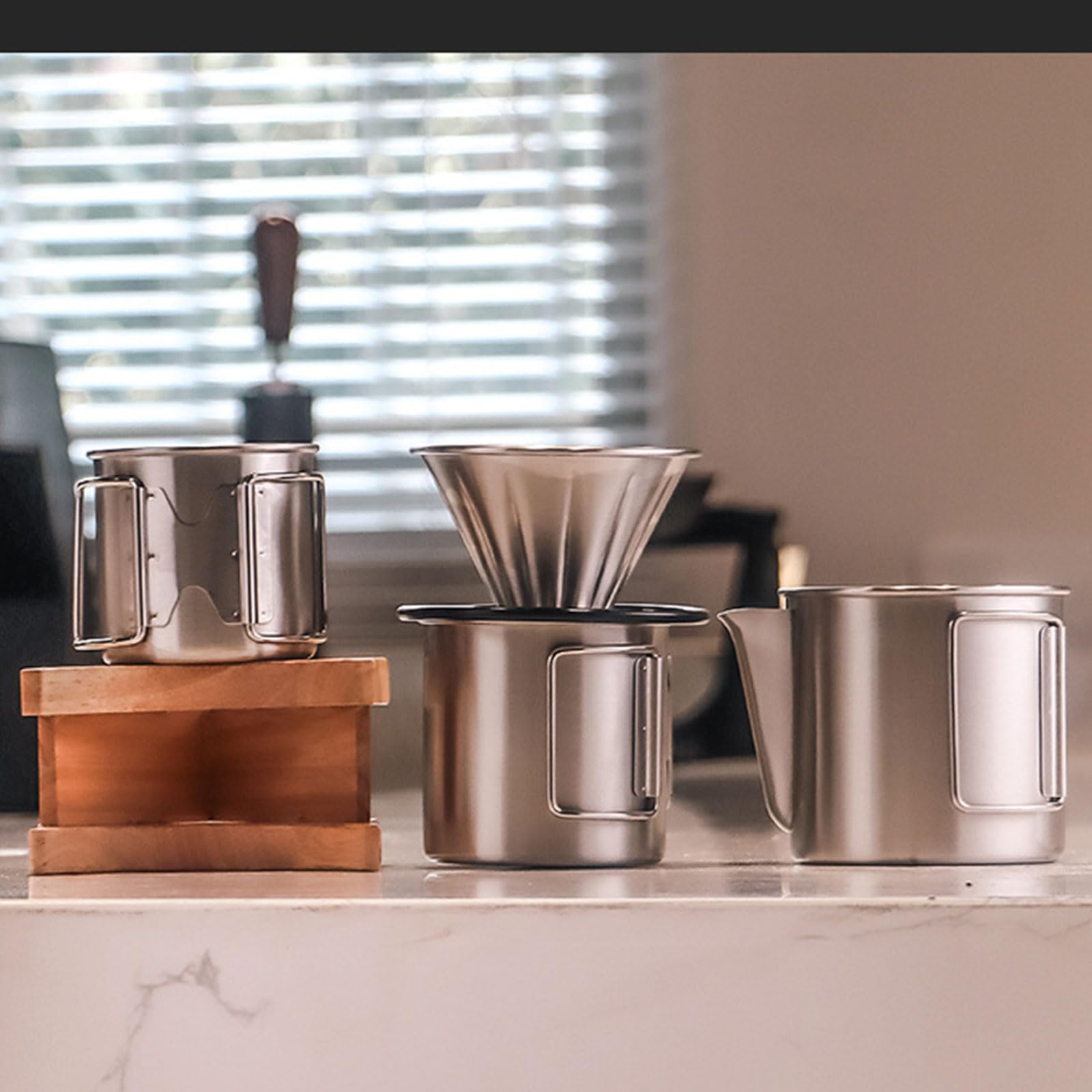 Set di 4 pezzi portatile manuale per la preparazione del caffè in acciaio inossidabile per gli avventurieri attrezzatura zaino in spalla
