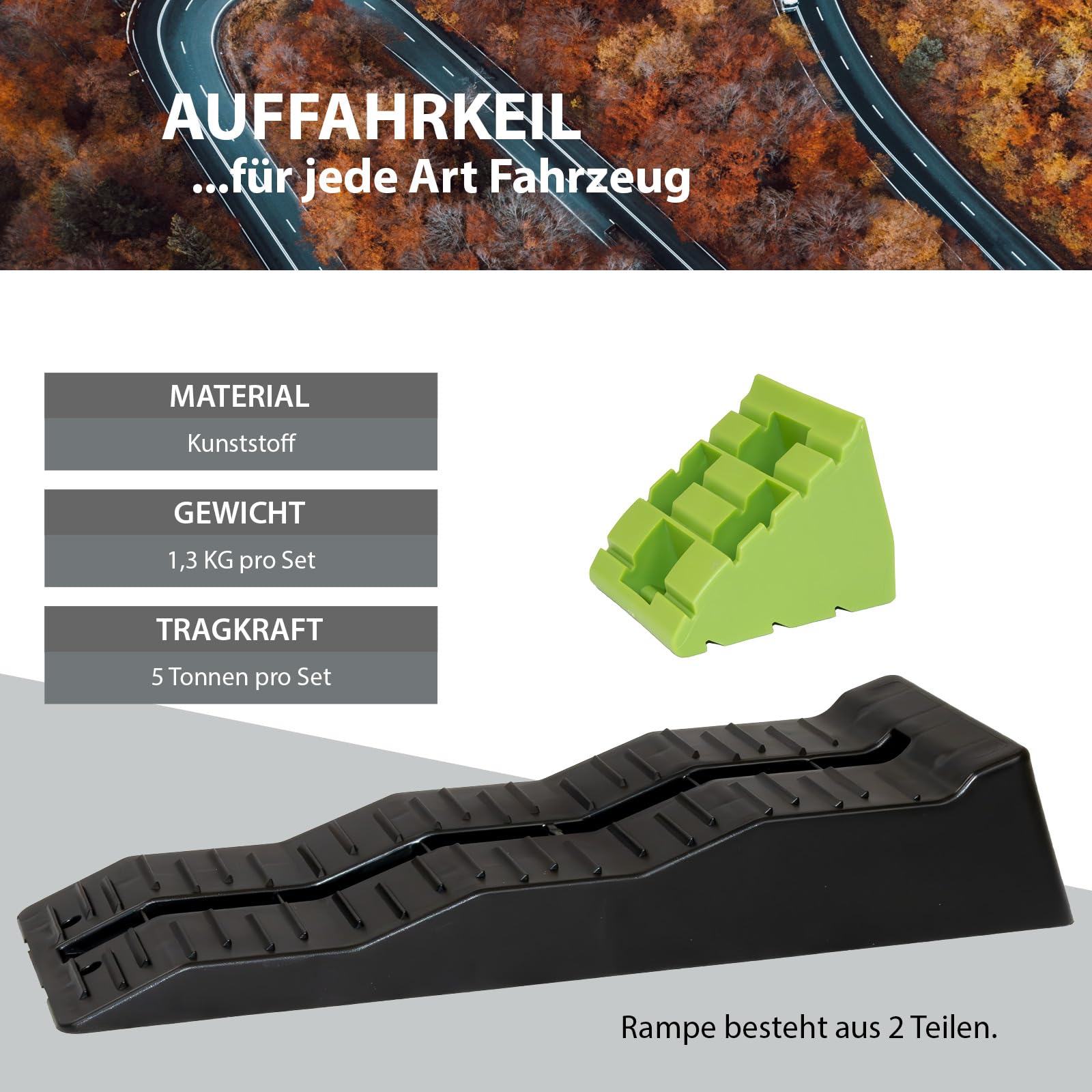 TRUTZHOLM 2 x Auffahrkeil Stufenkeil Ausgleichskeil mit extra Block 56 x 20 x 13 cm Kunststoff hochbelastbar 5 t Tragkrfat für Wohnmobil Camper PKW SUV rutschfester Keil