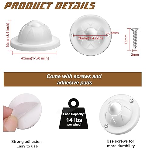Miniatura 2 de PlusRoc Paquete de 8 ruedas autoadhesivas para electrodomésticos, capacidad de carga de 14 libras por rueda, mini ruedas giratorias deslizantes para