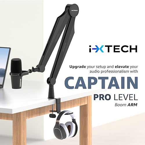 Miniatura 4 de Ixtech Captain Pro Brazo de soporte para micrófono, Blue Yeti, Shure Sm7b, Hyperx QuadCast, Rode At2020, Fifine mejorado, soporte para tablet y