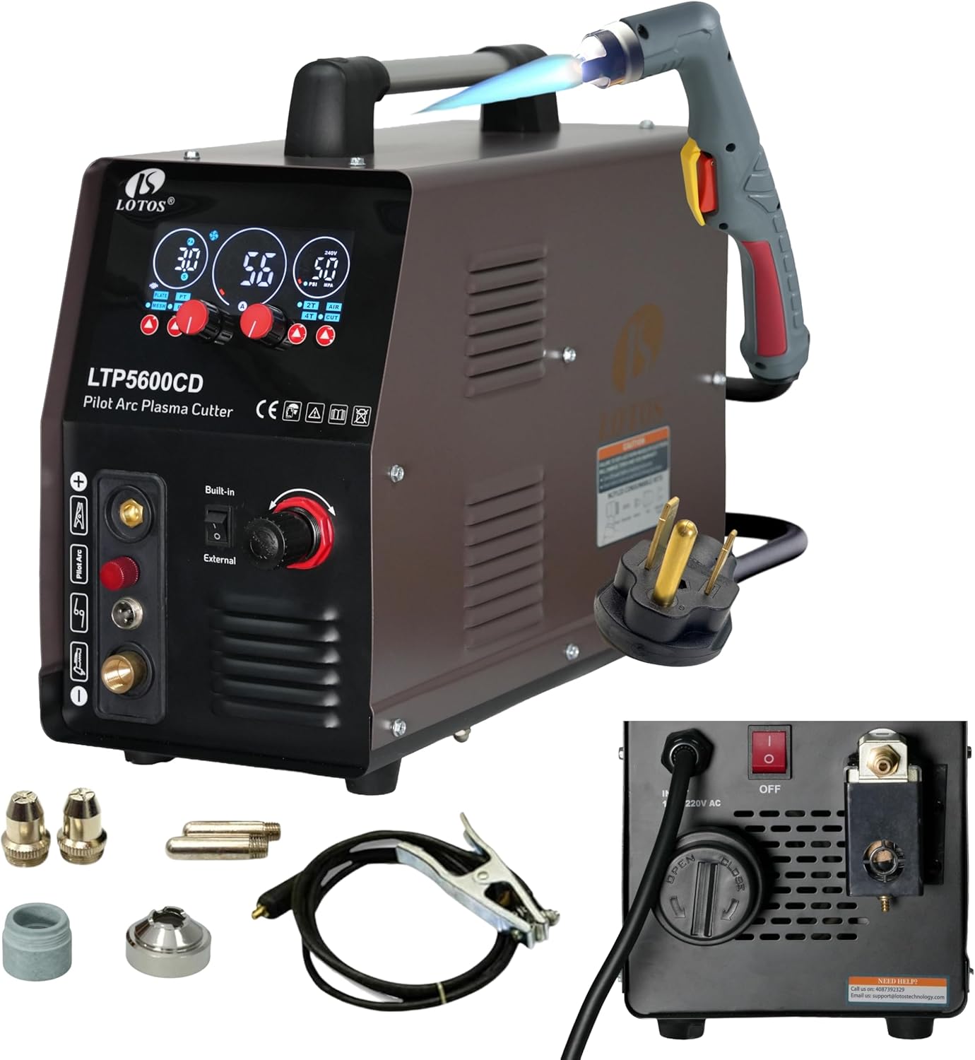 LTP5600CD Plasma Cutter with Built-In Air Compressor, 56A, 5/8" Clean (3/4" Sever), Drag-Cut Ready, Non-Touch Pilot Arc, App-Style LED Panel, Upgraded Torch, 1/2" Max with Internal Air