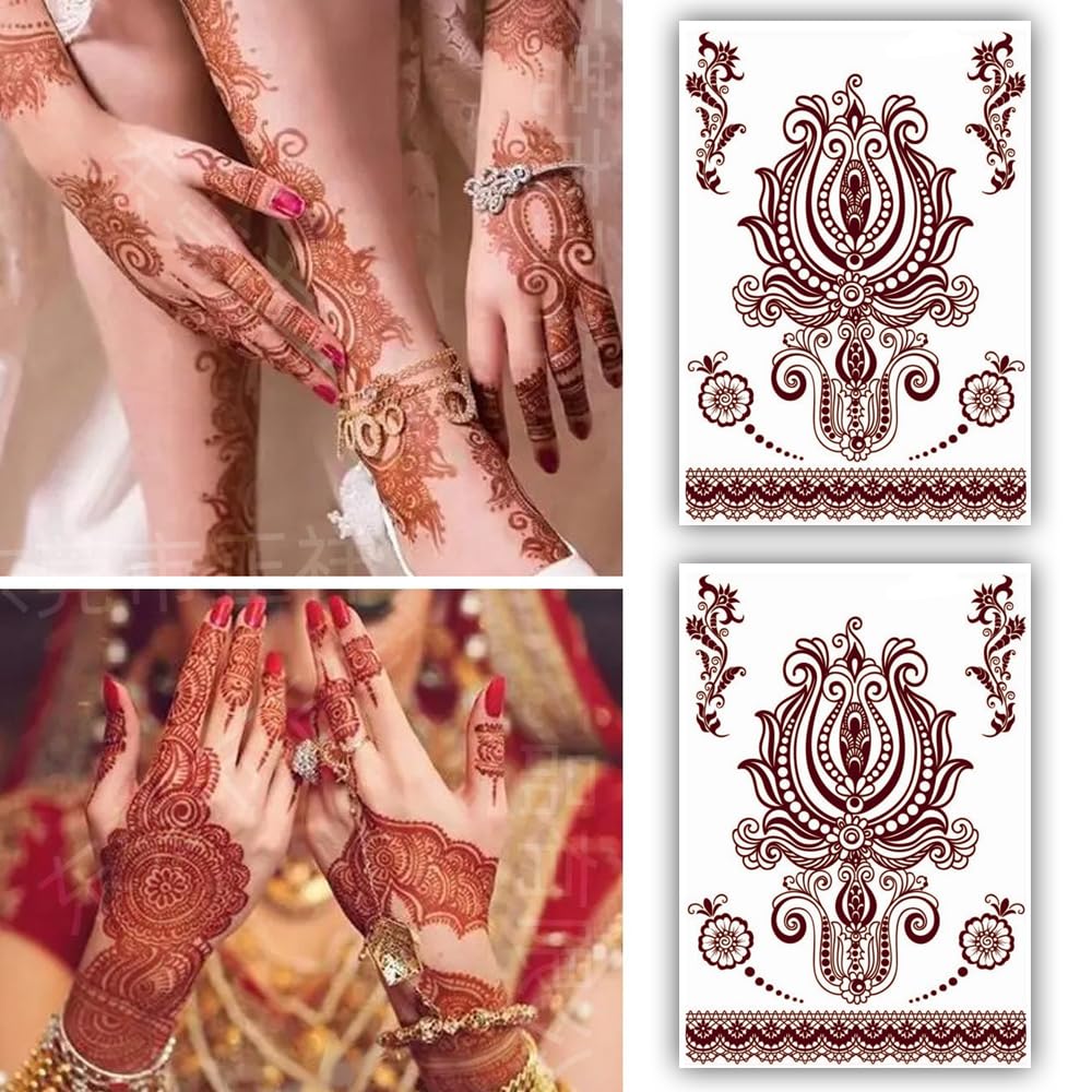 S.A.V.I 2 Sheets | Heena Temporary Tattoo Stickers | Natural Mehendi Color | Waterproof | 21x15cm | For Women Hands & Body-picture-11