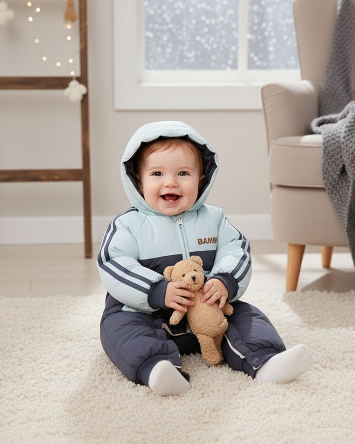 2025 Tuta Invernale Neonato, Cute Puppy Tuta da Neve Bambino Bambina, Pagliaccetto Neonato Invernale, Imbottito, 3-24 Mesi