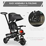 Tricycle Qaba pour tout-petit 5 en 1, tricycle pour enfants, se plie et se transforme en poussette, dossier réglable et auvent incurvé, garde-corps et poignée amovibles pour 1-5 ans, Noir