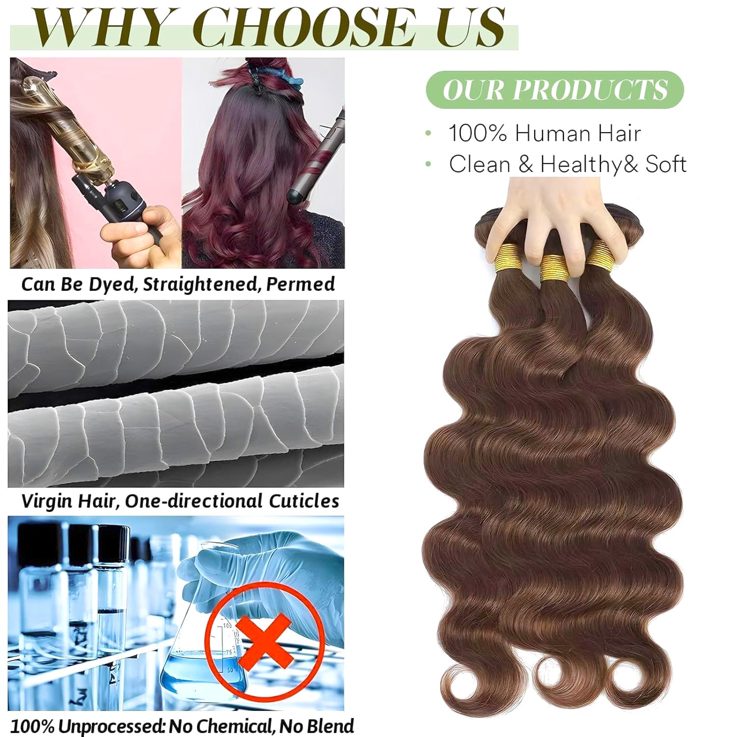 12A Virgin Human Hair Bundles 4# Chocolate Brown Body Wave 24 26 28 Inch, Raw Brazilian Unprocessed Hair, Double Weft Quick Weave Extensions image 4
