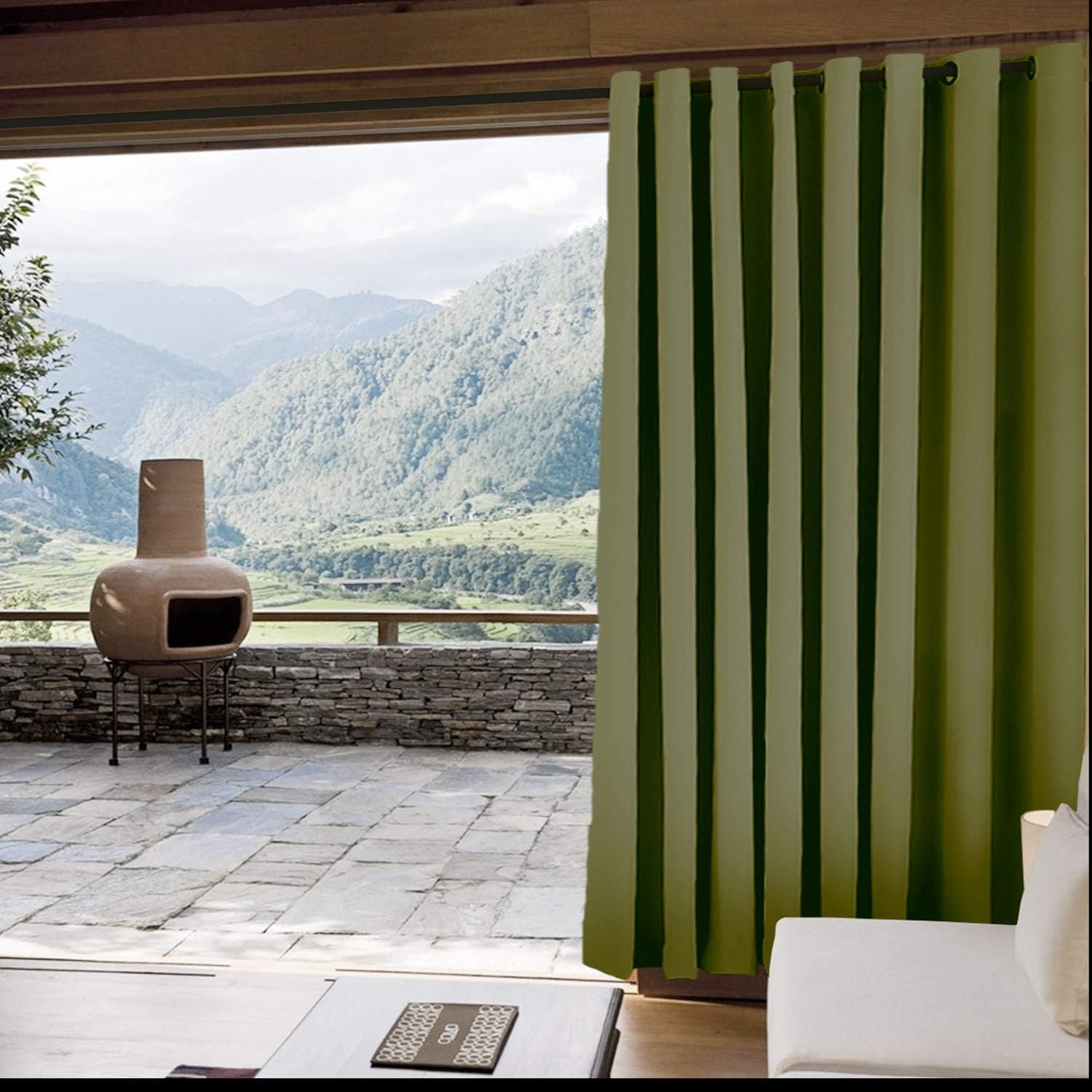 Drapifytex 84" W by 96" L Outdoor Curtain Olive Green Waterproof Blackout Drapery Rustproof Aluminum Grommet Drape, Patio Curtain (1 Panel)