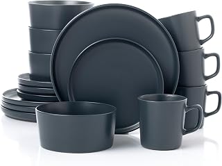 Lorren Home Trends Gray Stoneware Dinnerware Set, 16 Piece, Service for 4, Microwave and Dishwasher Safe