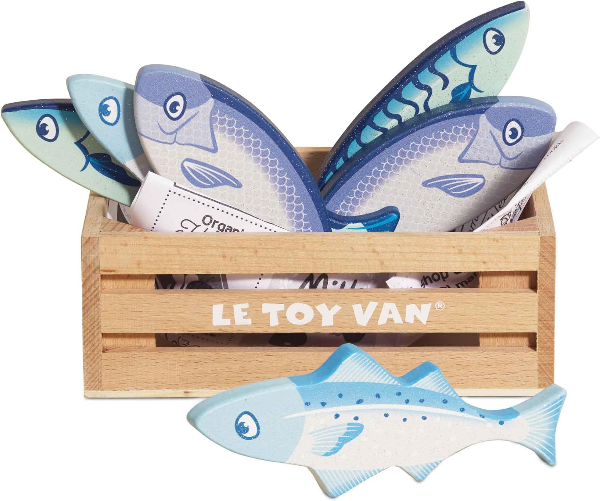 Wooden Honeybee Market Fresh Fish Crate | Wooden Role Play Toy | Supermarket Pretend Play Shop Food