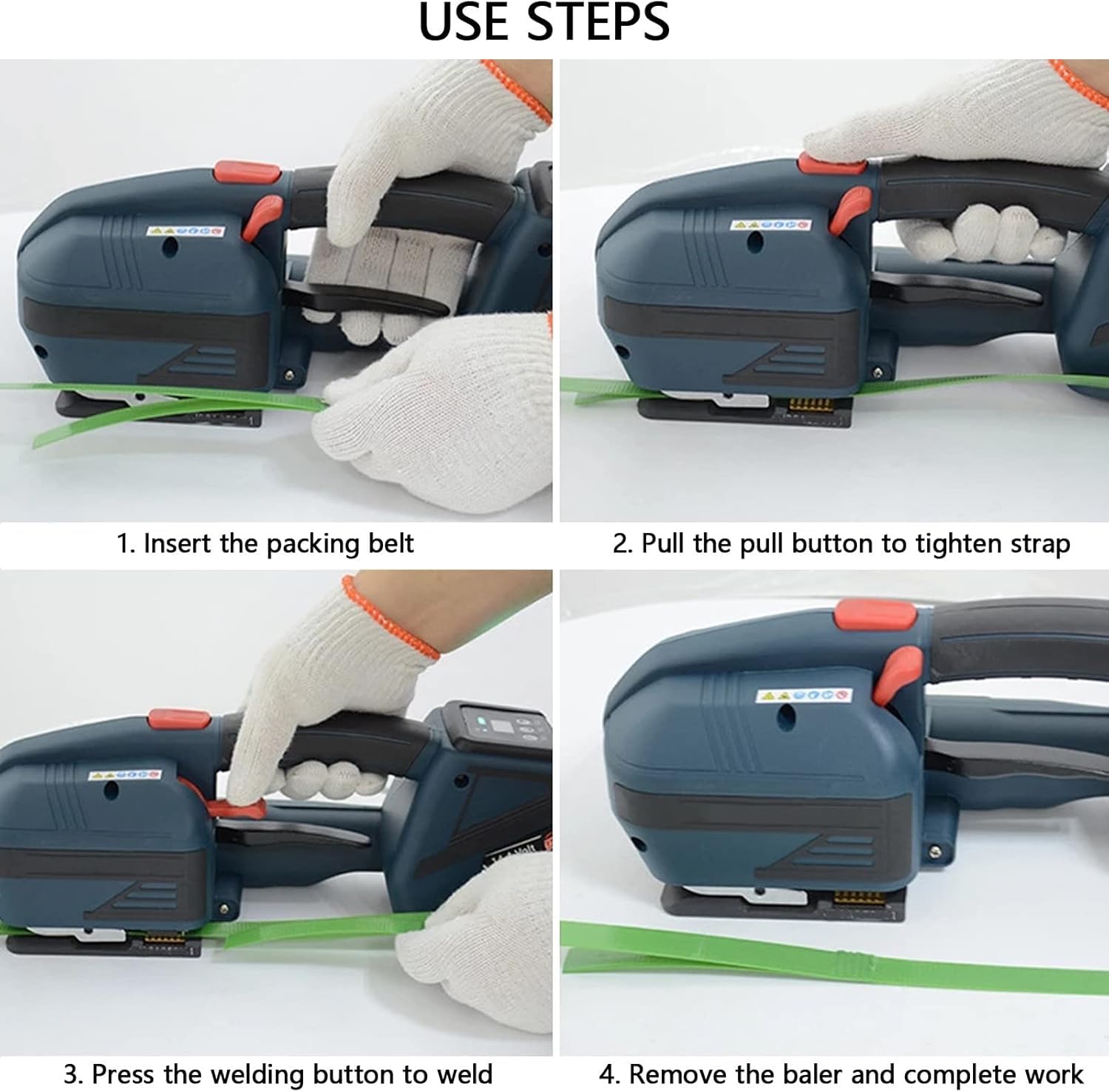 Reggiatrice - Strumento di tensionamento automatico con piastra dentata saldata, funzionamento con un clic, grande motore di tensione, display LCD, impugnatura antiscivolo per imballaggio rapido