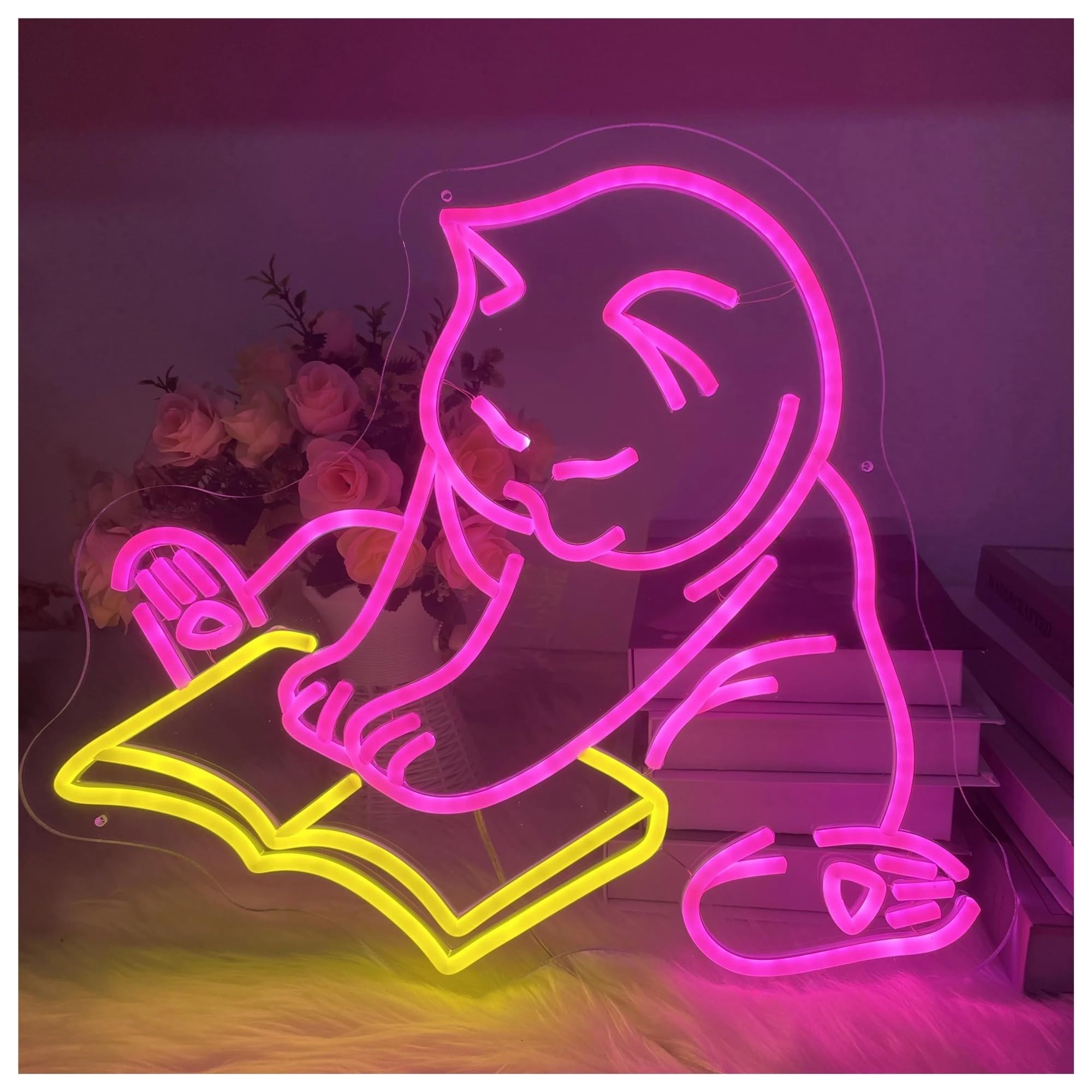 luoliang Illuminazione al neon Gatto che legge per insegne al per neon alimentate tramite per 35cmx38cm