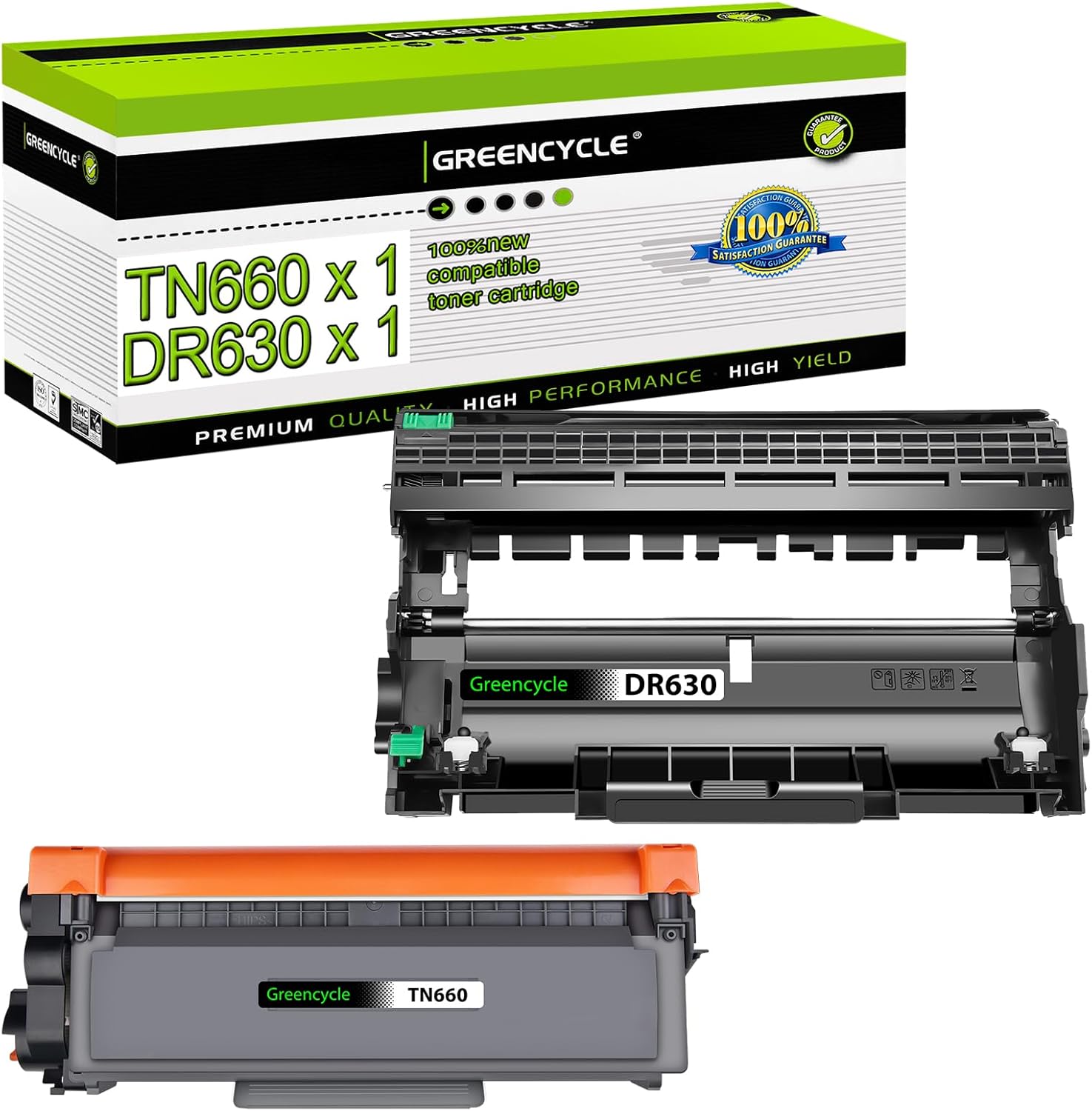 greencycle (1 Toner + 1 Drum TN660 TN630 Black Toner Cartridge & DR630 Drum Unit Replacement Compatible for Brother DCP-L2540DW HL-L2300D HL-L2380DW HL-L2340DW MFC-L2700D L2680W Laser Printer