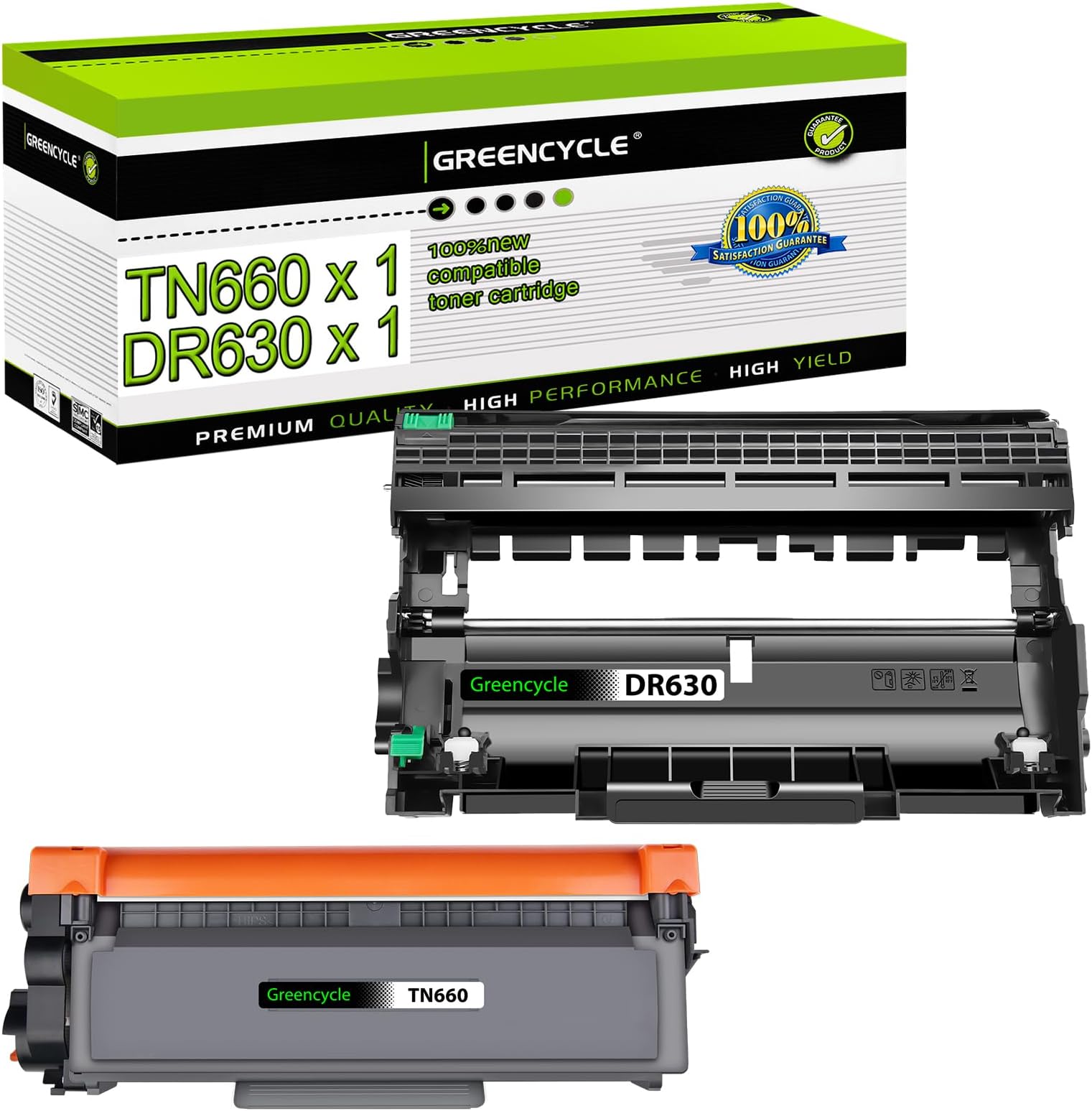 greencycle (1 Toner + 1 Drum TN660 TN630 Black Toner Cartridge & DR630 Drum Unit Replacement Compatible for Brother DCP-L2540DW HL-L2300D HL-L2380DW HL-L2340DW MFC-L2700D L2680W Laser Printer