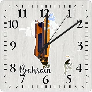 Bahrain Landmark Scenery Wood Wall Clock Bahrain Map Wall Clocks Battery Operated 10inch Square Wall Clock Home Decorative Clocks for Dinning Living Room