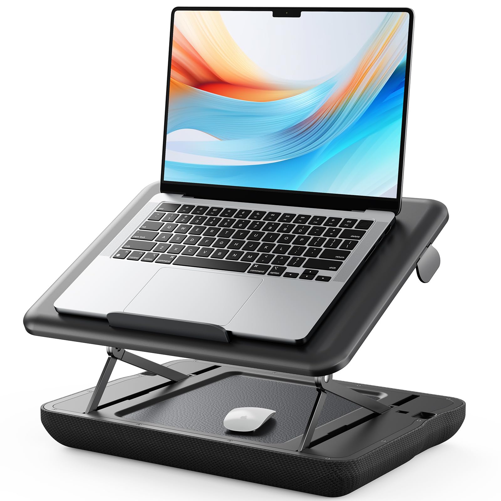 Laptop Lap Desk -One Second Adjustment Laptop Stand, Height and Angle Adjustble with Leather Mouse Pad, Phone Holder, Sturdy Stable Work Surface for Bed Sofa Couch Max to 17 Inch Laptops（Black）