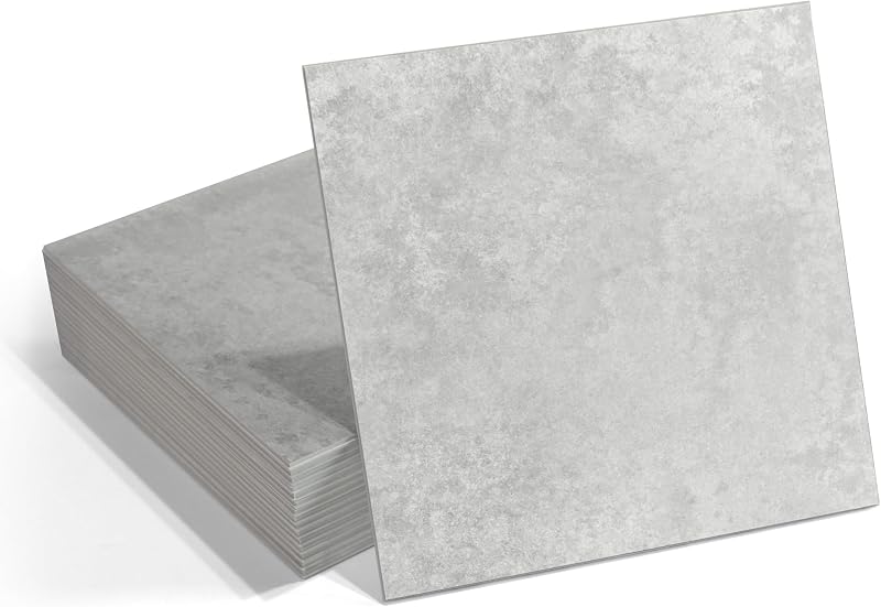 16-Pack Peel and Stick Floor and Wall Tile for Kitchen Bathroom, 9" x 9" Stone Composite Self Adhesive Vinyl Flooring Gray Cement Looks Waterproof Backsplash Tile, Covers 9.12 Sq Ft.