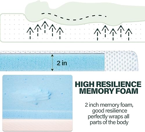 Miniatura 2 de Cubrecolchón de espuma viscoelástica de 2 pulgadas, tamaño queen, refrigerante y transpirable, certificado CertiPUR-US