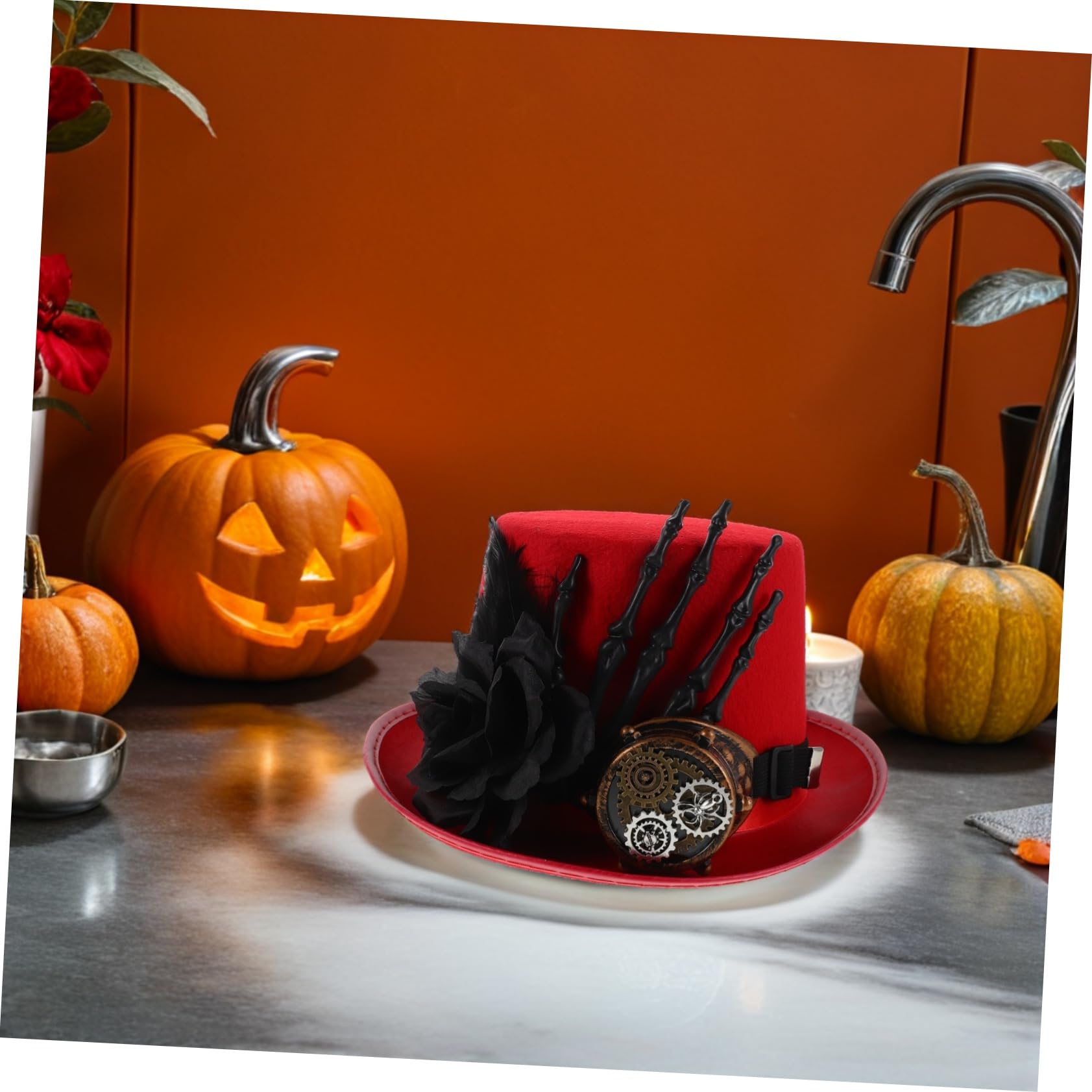 UKCOCO Sombrero de Copa Steampunk para Halloween con Mano de Calavera Diseño Unisex para Fiestas de Disfraz rol