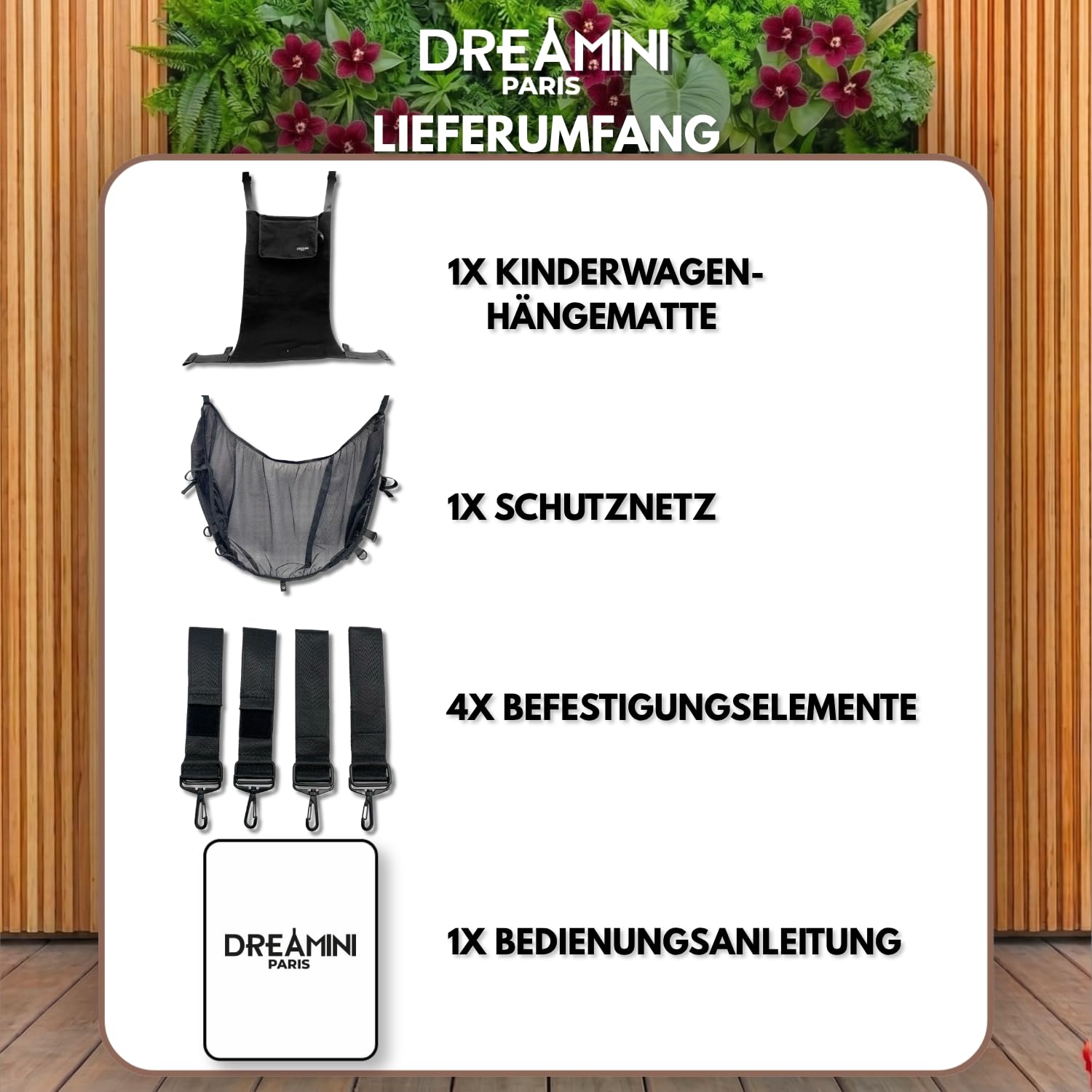 Dreamini Kinderwagen-Hängematte mit Sicherheitsnetz – Zubehör für Kinder (2-5 Jahre) – Universelle Buggy-Erweiterung bis 15kg – Die bequeme Buggy Board Alternative