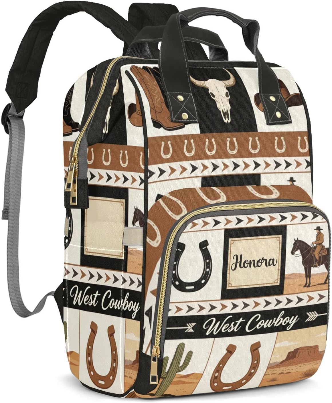 Personalized Wild Western Cowboy Retro Custom Mom Bag with Name,Dad and Mom Diaper Backpack for Baby Boys Girls,Birthday Gift for New Parents