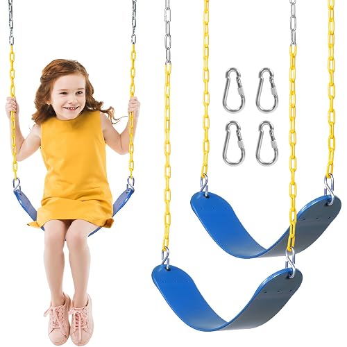 DECORLIFE 2-Pack Swing Seats for Swing Set, Support 330lb, Swings Replacement Kits with Coated Chains for Kids Adults, Swing Set Accessories with Snap Hooks for Outdoor Backyard Playground, Blue