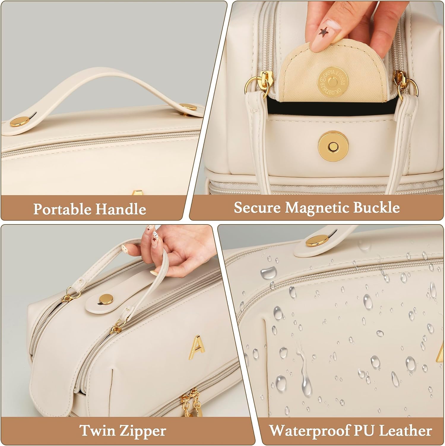 Gifts for Women Birthday Gifts Initial Makeup Bag for Women Personalized Large Capacity Travel Toiletry Bag Cosmetic Bag Gifts for Mom-Graduation Gift for Teens Girls (Beige R)