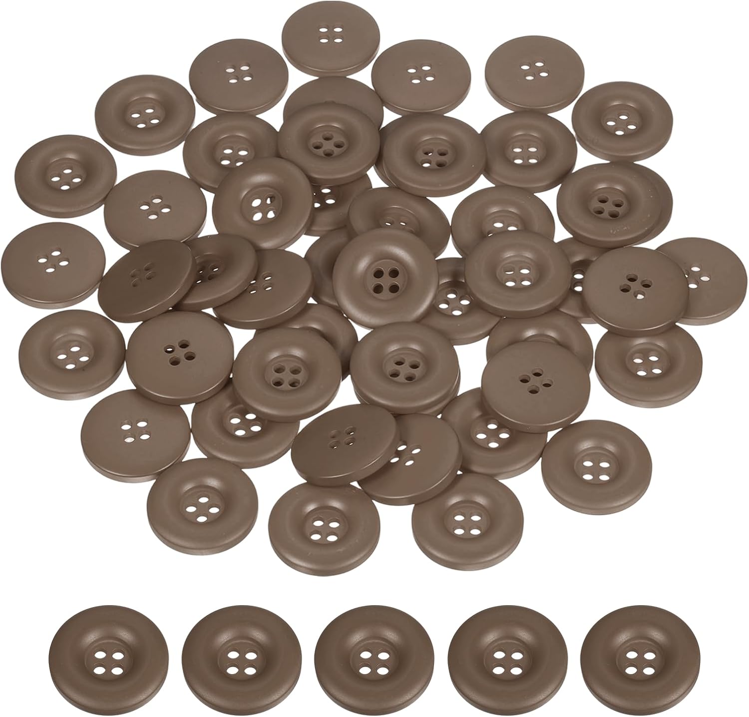 HARFINGTON 50pcs Sewing Button 30mm (1-3/16 Inch) 4 Holes Resin Thickened Round Crafting Replacement Buttons for Clothing DIY Crafts Decoration, Dark Brown