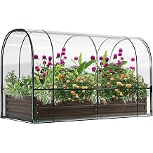 Galvanized Raised Garden Bed for Gardening Vegetables with Cover, 71"x35.4"x47.2" Outdoor Metal Planter Box Kit with Roll-Up Large Screen Windows Mini Greenhouse for Growing Flower,Wood Grain