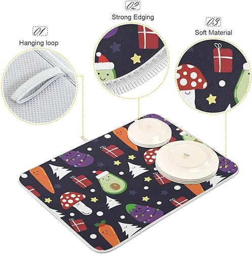 Miniatura 4 de Christmas Images Dish Drying Mat Washnable Absorbent Dish Drying Pad For Kitchen Counter Drying Matt Tapete Para Cocina 16'' x 18''