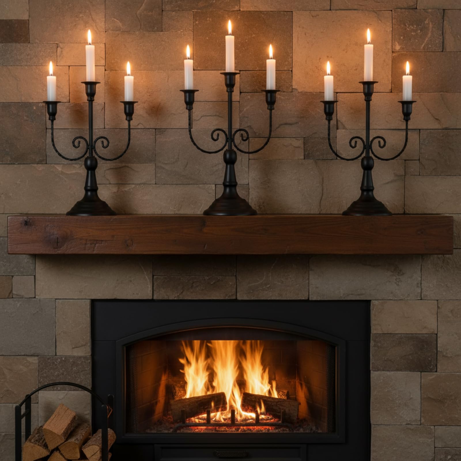 Dandat 3 candelabri in metallo a 3 bracci, in stile gotico, per casa, matrimonio, chiesa, feste di Natale (retrò, 30 cm, nero)
