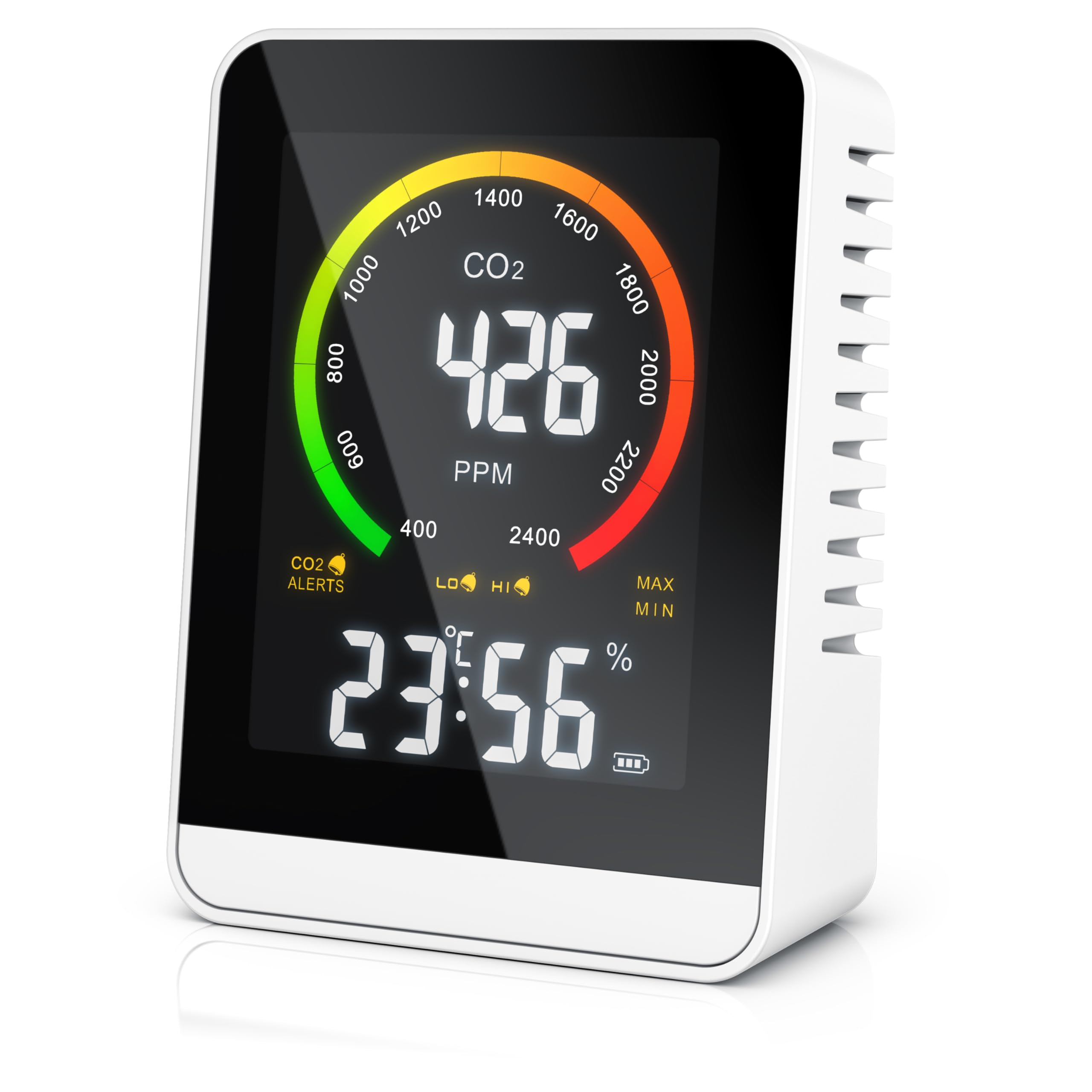 Brandson CO2 Melder Messgerät mit Akku Luftqualitätsprüfer Kohlenstoffdioxid Sensor PPM Anzeige Temperatur Luftfeuchtigkeit