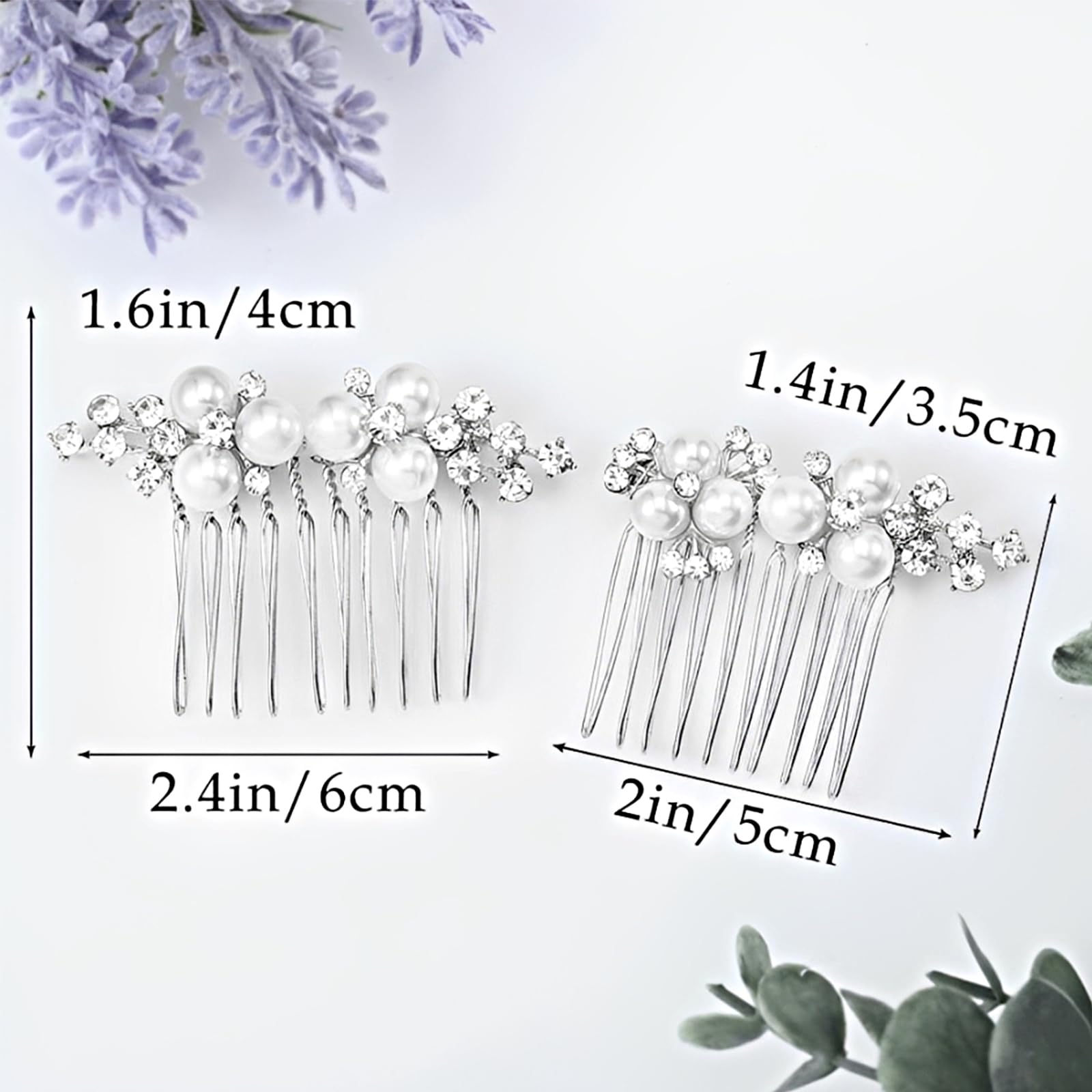 2 Piezas Peines para el Pelo de Novia Perla Diamante Peine para el Cabello Elegante Nupcial Accesorios de Cabellos para Mujeres y Niñas Dama de Honor Bodas Noche Fiesta (Plata)