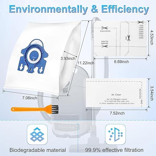 Miniatura 5 de Paquete de 16 bolsas de polvo 3D Airclean de repuesto para bolsas de aspiradora Miele GN, para Miele Classic C1, C2 C3, compactas C1 C2 S2 S5 S8