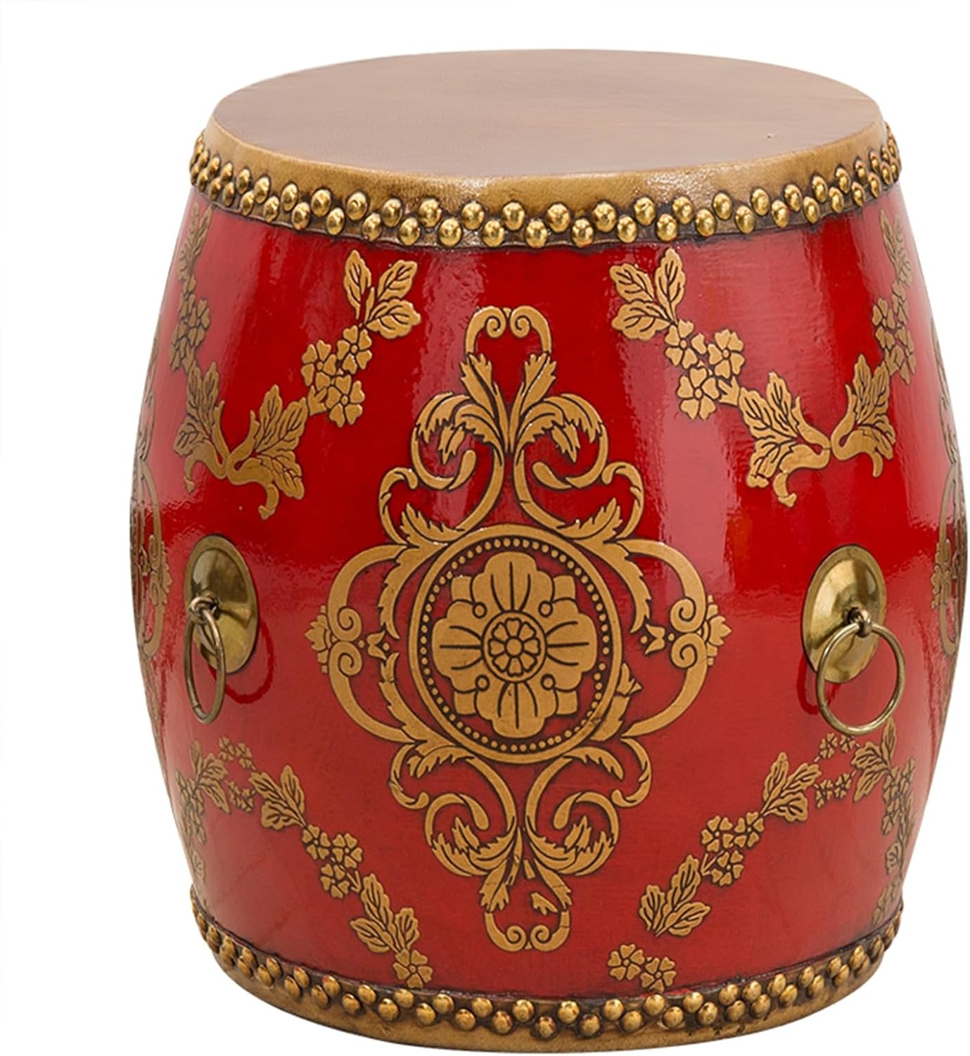 Chinese Garden Stool, Decorative Small Drum Stools, Patio Garden Room Furniture Piece, Shoe Bench, Makeup Stool, Side Table for Living Room, Balcony(Red1)