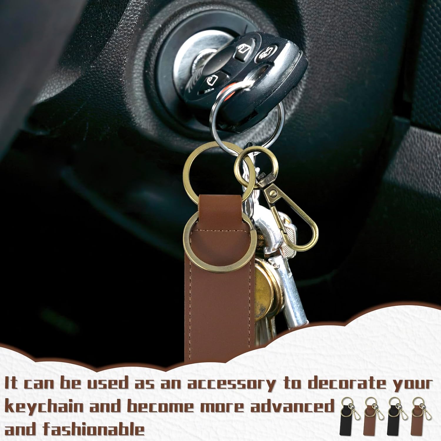 4 PCS PU Leather Key Chains Leather Key Ring Car Key Chain Holder for Women and Men Brown, Black Keychain for Key Fob - Image 5