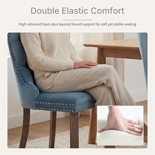 Miniatura 5 de Sillas de Comedor Juego de 4 sillas de comedor de terciopelo azul claro, Silla tapizada de tela para cocina y comedor, sillas de comedor modernas de