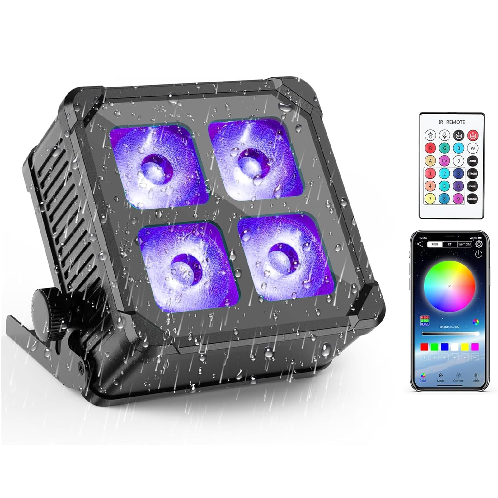 40W IP65 wasserdichtes LED Par Akku RGBWA+UV Bühnenlicht kabelloses wiederaufladbares mit Remote/App/DMX512-Steuerung Outdoor Uplight für Hochzeiten, Konzerte, Hausdekoration, Halloween