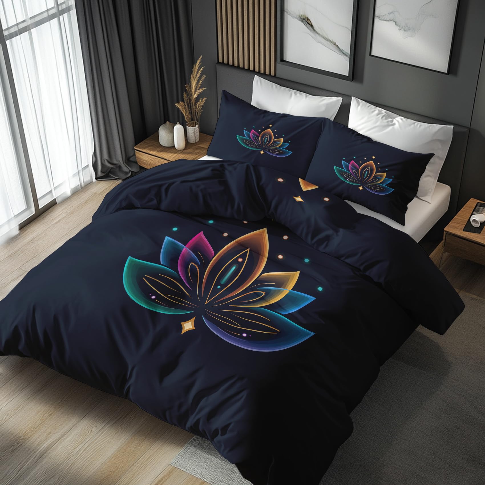 Housse de couette 220x240 lotus parure de lit finitions haut de gamme japon zen