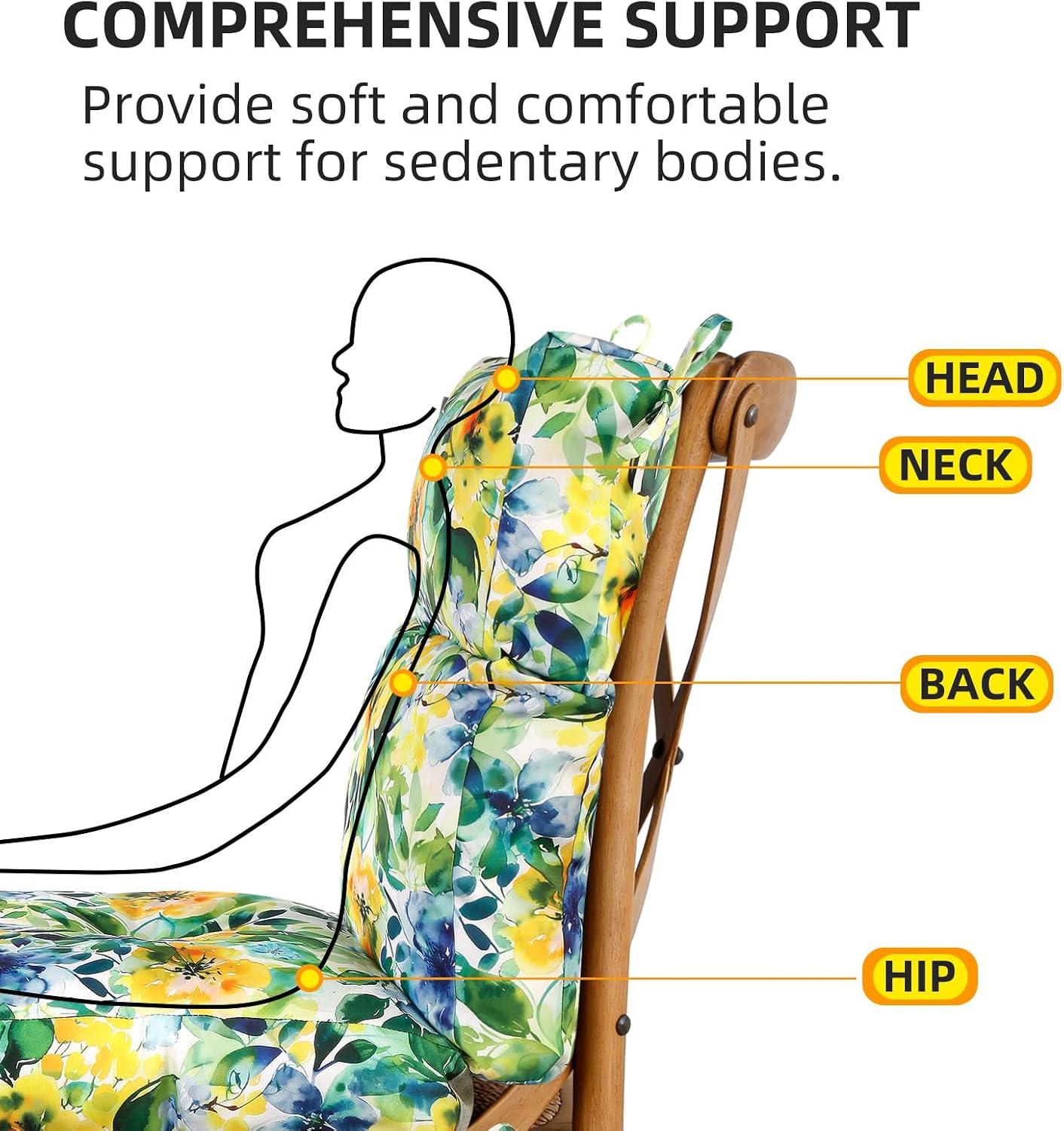 High Back Chair Cushion, 44" x 20" UV Resistant & Water-Repellent Patio Furniture Chair Pads with Non-Slip Ties for Rocking Chairs, Adirondack, Dinning Chairs, Flower Green, 2Pcs