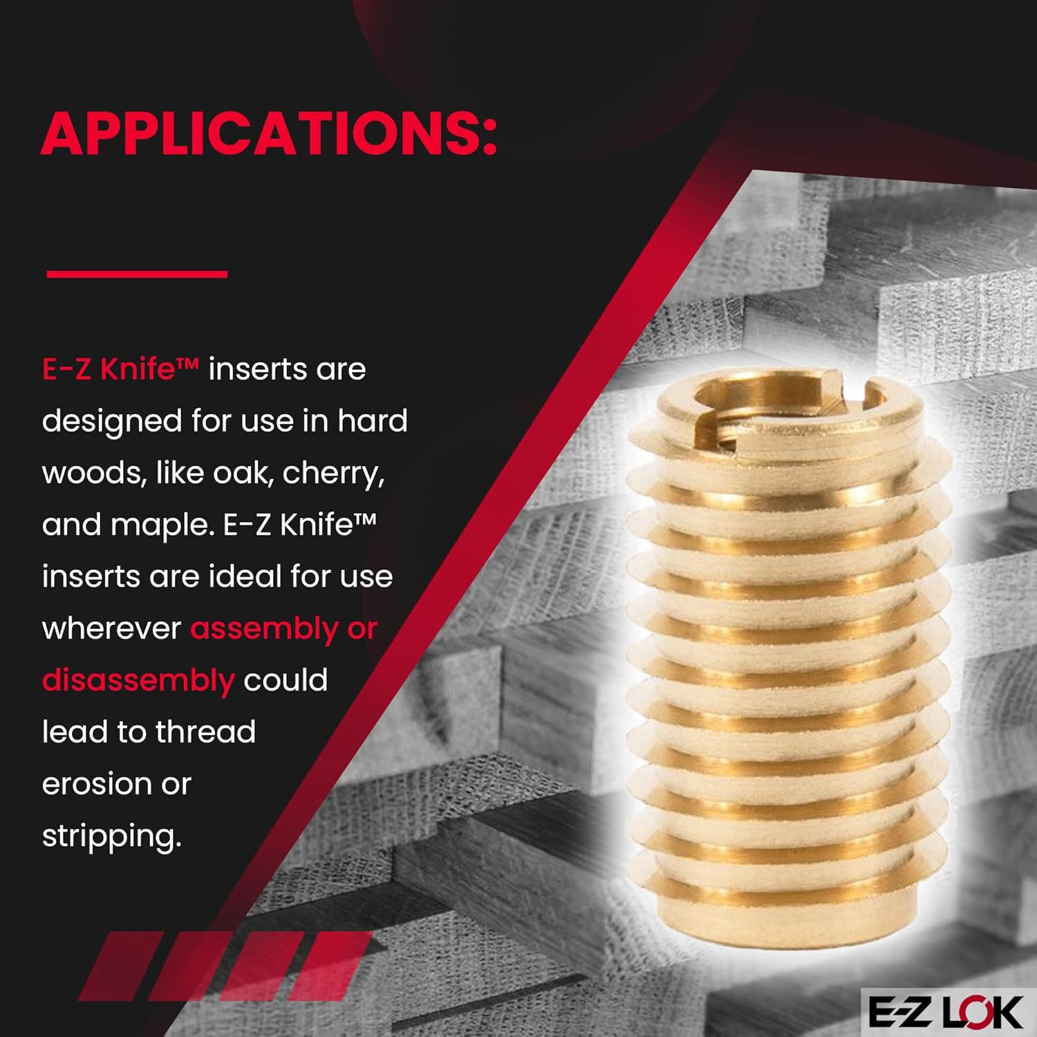 E-Z LOK 400-475 Threaded Insert for Hard Wood, Brass Thread Inserts, 1/4-20 Internal Threads, 0.75" Length, (Pack of 100)
