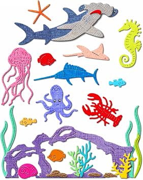 Marine Life Shark Octopus Coral Metal Cutting Dies Sets for Card Making | Paper Embossing Die Cuts Kit Festivals Templates Supplies Photo Frame Album DIY Scrapbooking Crafting Stencils Decoration