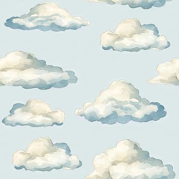 LACHEERY Light Blue and White Cloud Wallpaper Peel and Stick Blue Sky Clouds Wallpaper for Kids Room Nursery Removable Wall Paper Self Adhesive Could Contact Paper Peel and Stick for Walls 17.5"x79"