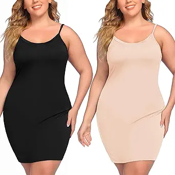 IN'VOLAND Women Plus Size Full Slip Adjustable Spaghetti Strap Camisole Mini Dress Casual V-Neck Nightgown