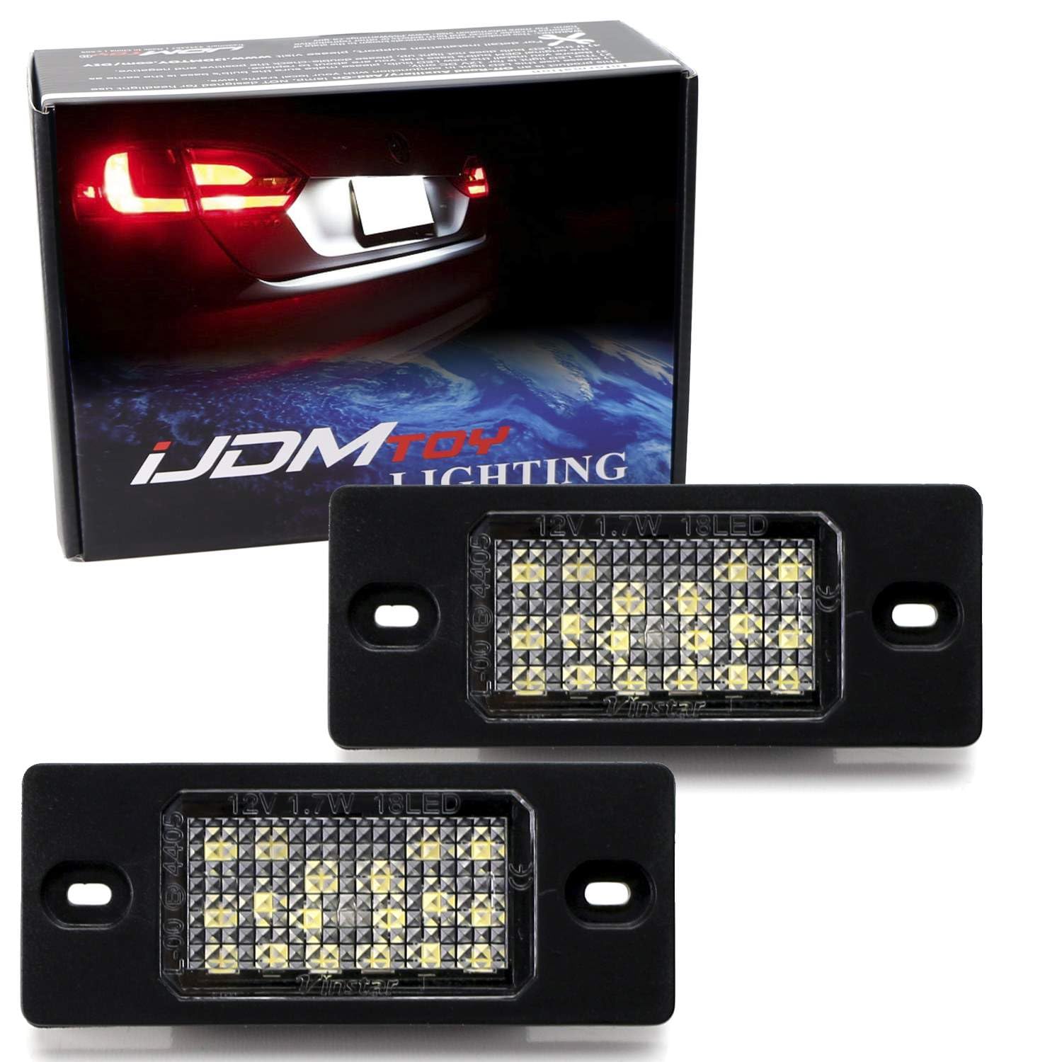 iJDMTOY OEM-Fit 3W Full LED License Plate Light Kit Compatible With Volkswagen: Touareg, Porsche: Cayenne, Powered by 18-SMD Xenon White LED & Can-bus Error Free