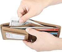 Vista 55 de HIMI - Cartera elegante de cuero auténtico para hombre, con bloqueo de interferencia de radiofrecuencia (RFID), con 2 ventanas para identificación