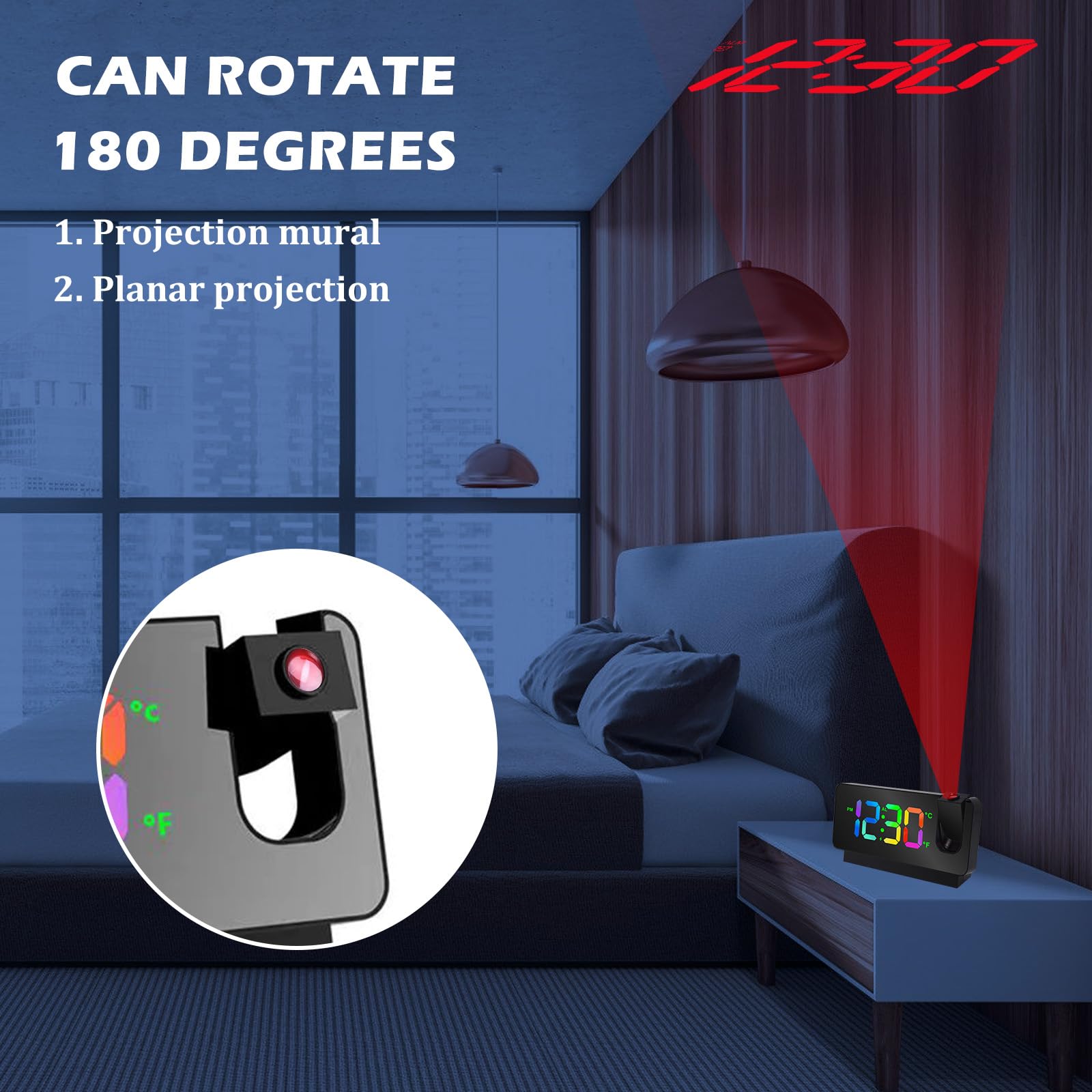 Réveil à Projection, Horloge Rotative à 180 Degrés, Décoration De