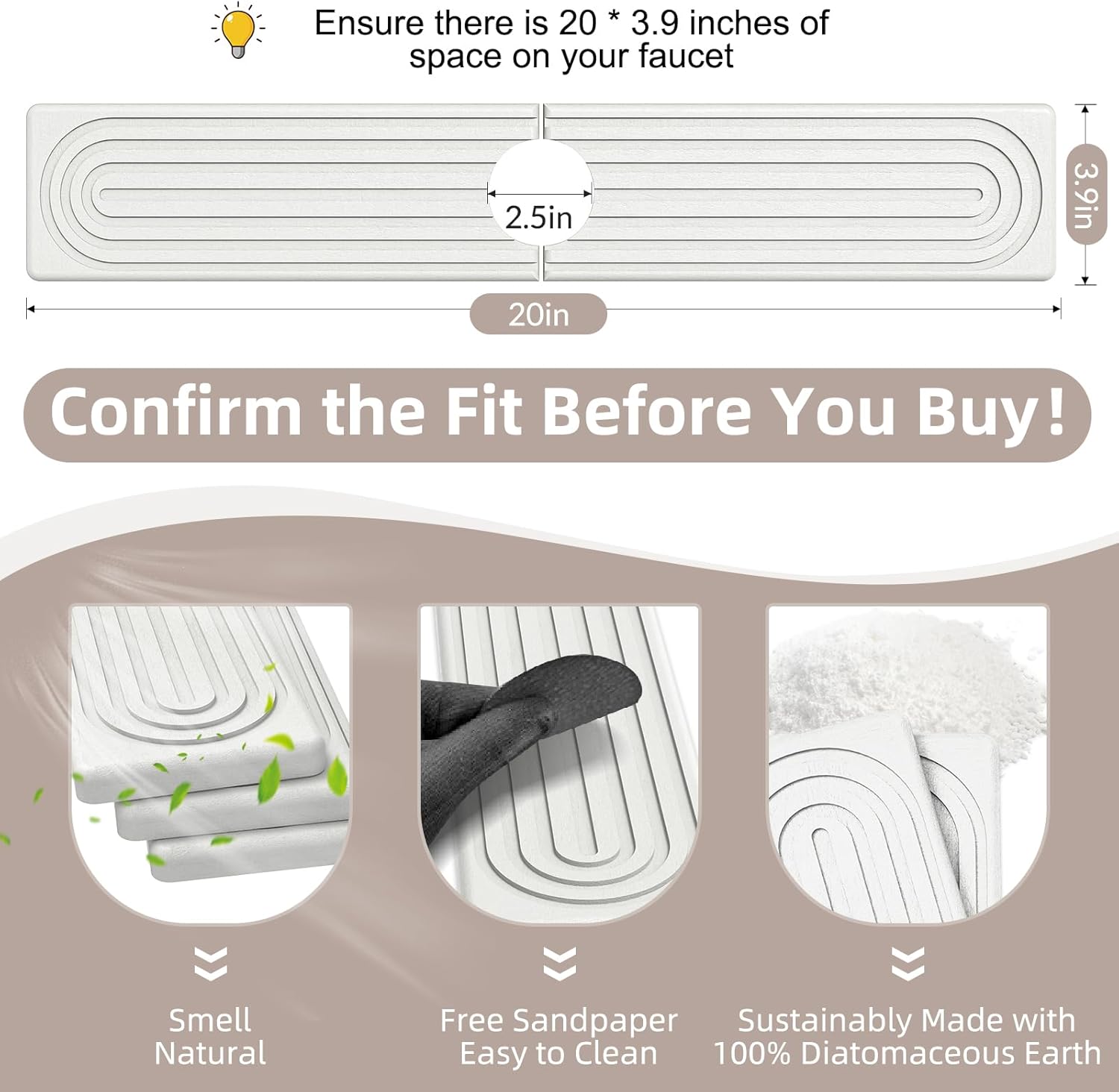 Faucet Mat for Kitchen Sink - Super Absorbent Diatomite Fast Drying Stone,