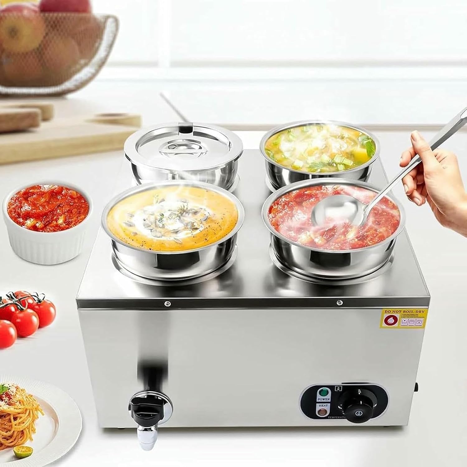 Calentador de Alimentos eléctrico Comercial Tipo baño ía de 1500 W, Mesa de Vapor de Acero Inoxidable, con Control de Temperatura de 50 a 85 ℃, para Servicios de Catering y restaurantes.