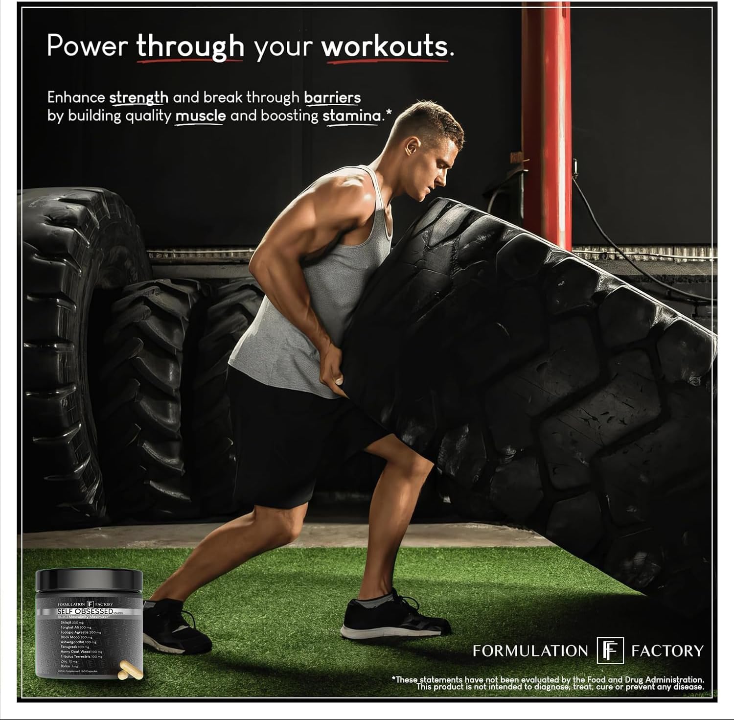 Formulation Factory Self Obsessed Masculine Vitality & Testosterone Support - 10-in-1 Complex with Shilajit, Tongkat Ali, & Fadogia Agrestis - 60 Capsules, 1 Month Supply